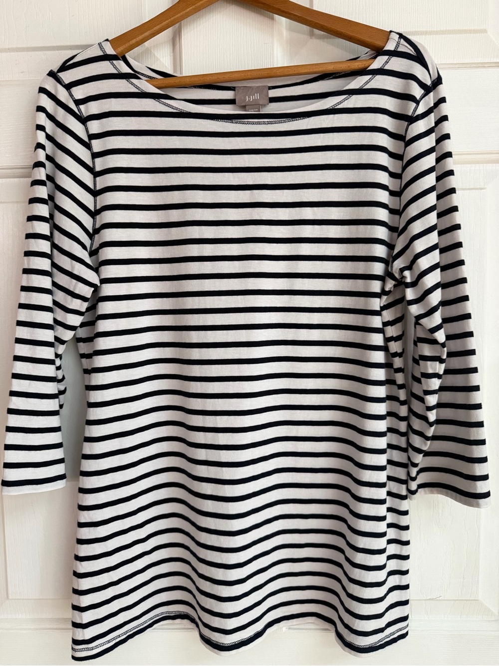 J. Jill Black and White Striped Boatneck Long Sleeve Top